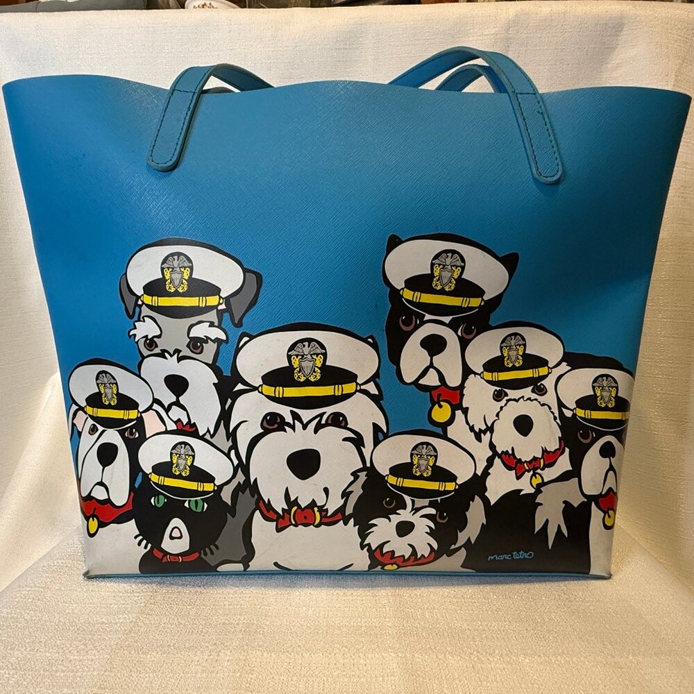 Marc Tetro Sailor Dogs Large Tote bag; Dbl Handle; Faux leather; Bright blue
